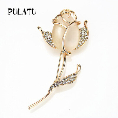 

PULATU 2017 Rhinestone Rose Flower Brooch для женщин Элегантные опаловые значки Корсажи Броши Женский костюм для свитера xz-121