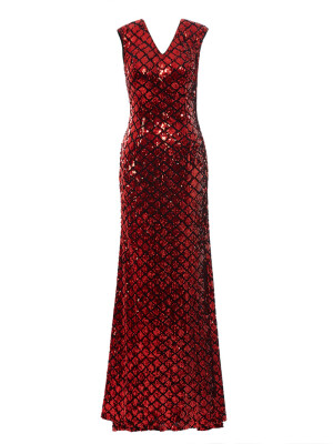 

CAZDZY V-Neck Sheath Zipper-Up Sequins Mermaid Evening Dress