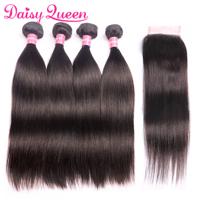 

Brazilian Virgin Hair Straight With Closure 8A Unprocessed Virgin Human Hair With Closure Brazilian Straight Hair Weave 4 Bundles