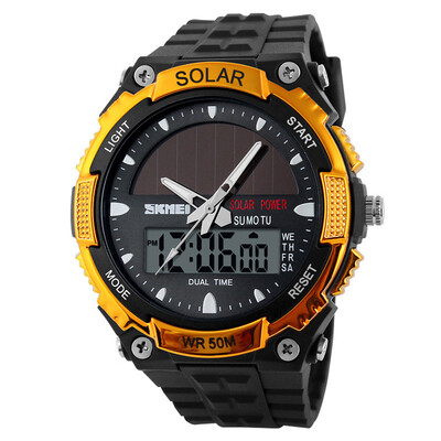 

Mens Dual Display Sport Watch Solar Power Waterproof Electronic Watch