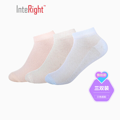 

INTERIGHT boat socks men&women hemp cotton gray mesh soft boat socks three pairs of boxed ladies mixed color