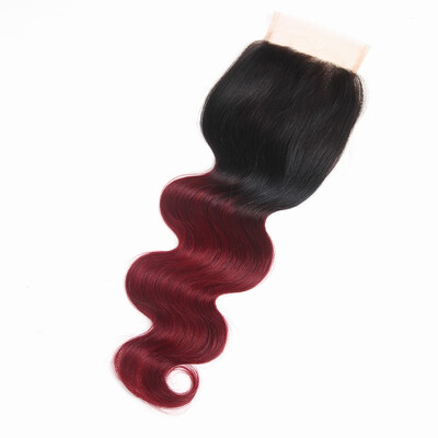 

Racily Hair Ombre 1B Burgundy Brazilian Body Wave Closure 1 Piece 44 Inch 99j Dark Red Human Hair