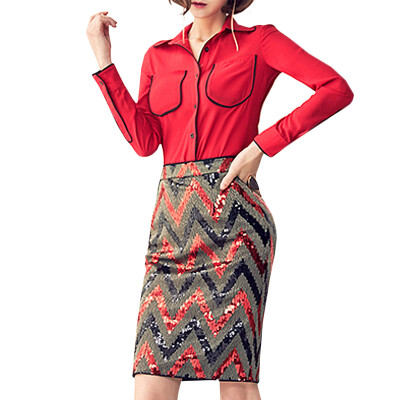 

Womens fashion fashion shirt color square skirt suit