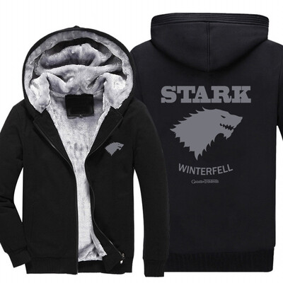 

2018 New USA size Wolf Game of Thrones Direwolf Ghost House of Stark Winter is Coming Jacket Sweatshirts Thicken Hoodie Zipper Coa