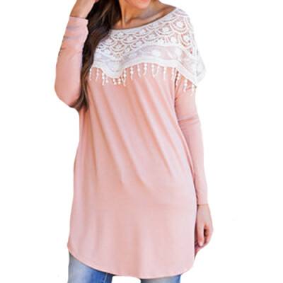 

CT&HF Women Sexy Lace Stitching Long-Sleeved Blouse Women Temperament Sweet Cotton Long Sleeve Dew Shoulder Blouse