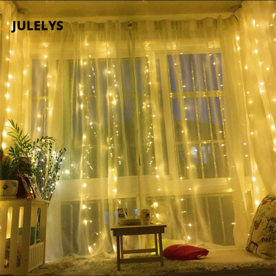 

JULELYS 6M x 3M 600 Bulbs Outdoor Garland LED Curtain Light For Holiday Party Christmas Lights Decoration For Wedding Room