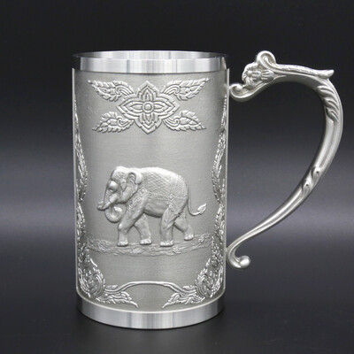 

Oriental Pewter Pewter Beer Mug - Pure Tin 97 Lead-Free Pewter CJ11M Hand Carved Beautiful Embossed Handmade in Thailand