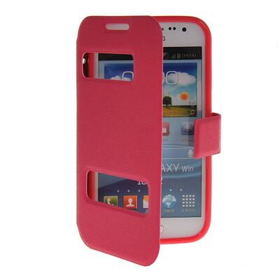 

MOONCASE View Window Leather Side Flip Pouch Stand Shell Back ЧЕХОЛ ДЛЯ Samsung Galaxy Win I8552 Hot pink