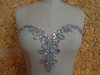 

Чистая ручная очистка AB цвет шит на Rhinestones applique crystal patches 34 * 18cm платье аксессуар