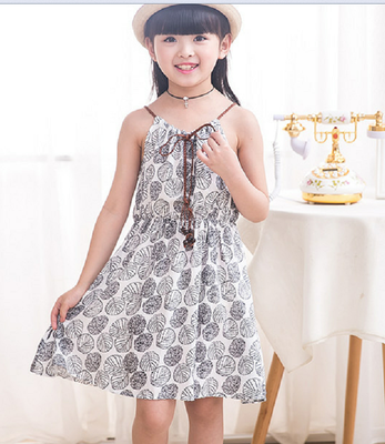 

Girls Korean dress summer dress childs dress 2018 new child shard vest halter skirt big girl beach dress