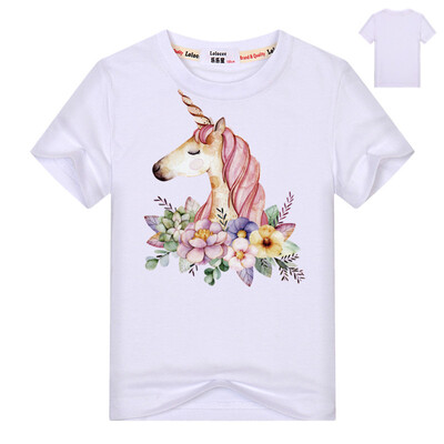 

Kawaii Unicorn Kids t shirt Хлопок Повседневная Смешная футболка Детская улица Смазливая Короткая рукав Розовый Серый Цвет Девочки