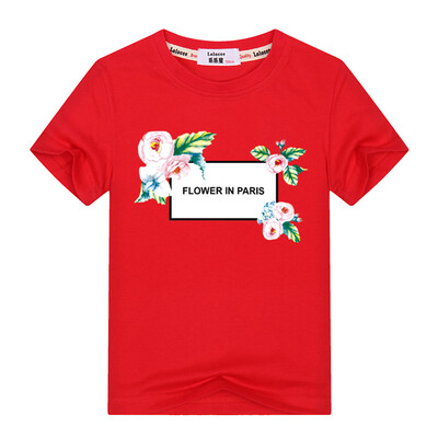 

Girls Cute T shirt Flower В Париже Письмо Печатные топы Летние 100% Хлопок с коротким рукавом Мультфильм Футболка Дети Мода Брендо