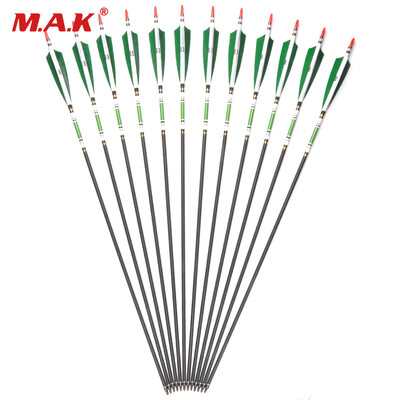 

24pcs 80cm Spine 500 Carbon Arrows OD76mm ID62mm with 2 Green&1 White Turkey Feather for Hunting Shooting Archery