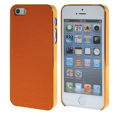

MOONCASE Litchi Skin золото Chrome Hard Back чехол для Cover Apple iPhone 5 / 5G / 5S Orange