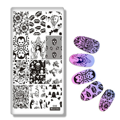 

Halloween Bloody Skeleton Rectangle Nail Art Stamp Template Vampire Skull Patterns 126cm Stamping Image Plate MezerdooC02