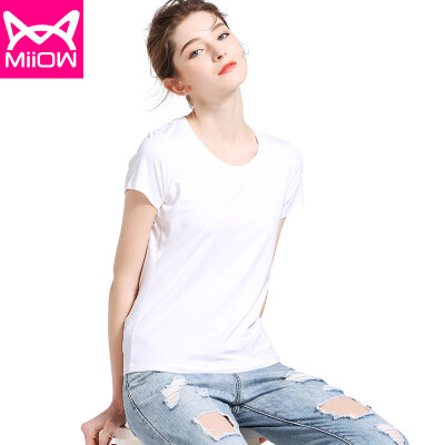 

Cat Man MiiOW T-Shirt Womens T-Shirt 2018 Summer New Casual Round Neck Stretch Slim Half Sleeve Shirt Modal Bottoming Shirt MOT815001 Snow White