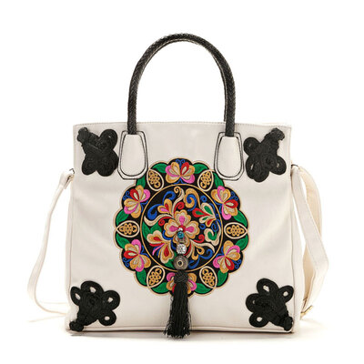 

Fashion ethnic embroidered floral handbags leather women messenger bags women ethnic embroided tote bags square
