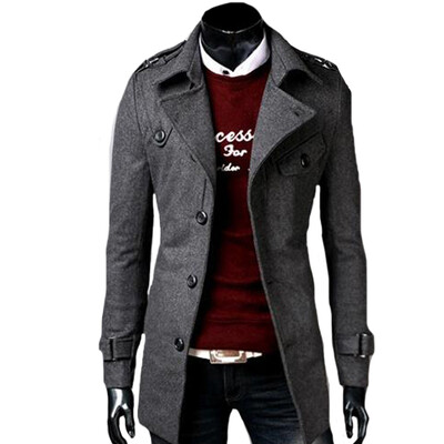 

CT&HF Men Fashion Temperament Coat Elegant Jacket Lapel Design Pure Color Coat Woollen Coat Long-Sleeved Jacket