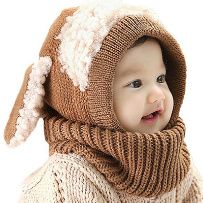 

Baby Kids Boys Girls Earflap Cap Winter Warm Hooded Scarf Knit Wool Beanie Hat