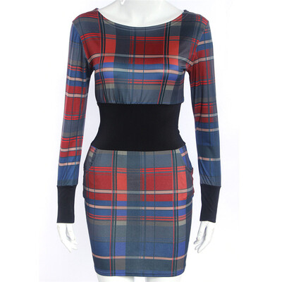 

Женщины Slim Dress Клетчатые платья для нижнего белья O Шея Houndstooth Одежда Customes