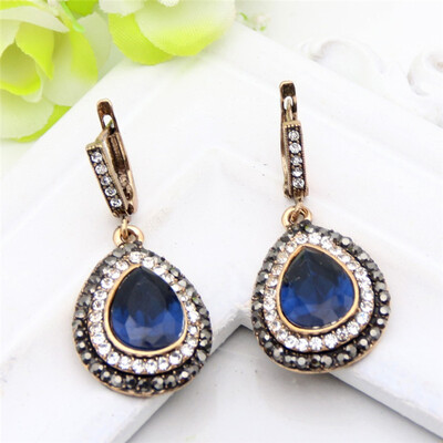 

Vintage Big Artificial Gem Ladies Drop Earring Turkish Retro Gold Color Crystal Sculpture Craft Women Earrings Ethnic Jewelry