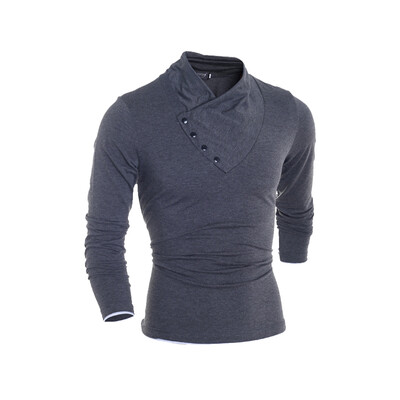 

Men's Fashion Turn-Down Collar Slim Fit Long Sleeve Sloid Color Casual T Shirt