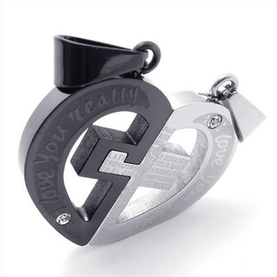 

Hpolw New Fashion Stainless Steel Casting Black&White Heart Pattern Cross Couples Pendant Necklace18&22 inch Chain