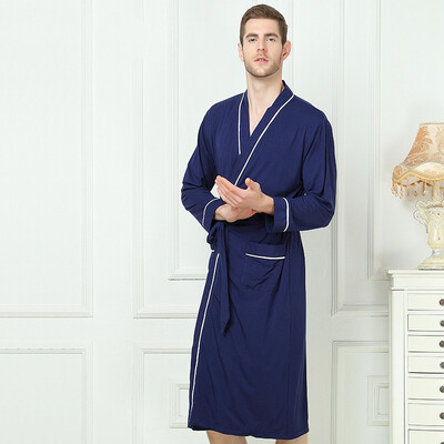 

Bamboo Fiber Men Bathrobe Stain Robe Mans Sleepwear Soft Nightgown for Male Pajamas Gown Lounge Wear Nature Bamboo Summer