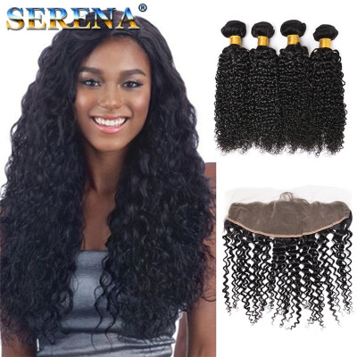 

Curly Lace Frontal With Bundles Malaysian Lace Closure With Bundles1Pcs Lace Frontal 135x4 With 5Pcs Human Hair Bundles