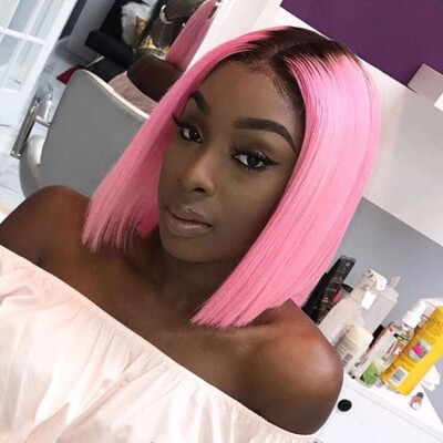 

Osolovely Full Lace Human Hair Wigs Brazilian Virgin Hair Hot Pink Dark Roots Full Lace Bob Wigs Pre Plucked Middle Part Bob Wig