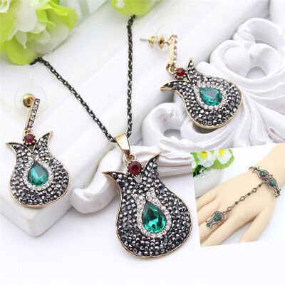 

Gorgeous Turkey Tulip Flower Jewelry Sets For Women Antique Earring Necklace Matching Bangle&Ring Resin Rhinestone 3PCS Bijoux