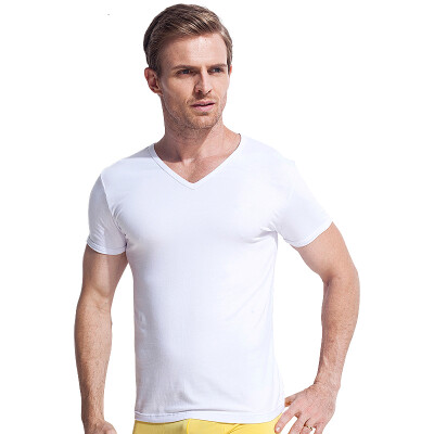 

Seven wolves men&39s pure color cotton short-sleeved T-shirt V-neck bottoming shirt summer sports 98714 white