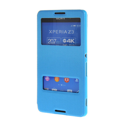 

MOONCASE Сторона Флип жесткий борт тонкий кожаный кронштейн Окно чехол для Sony Xperia Z4 синий