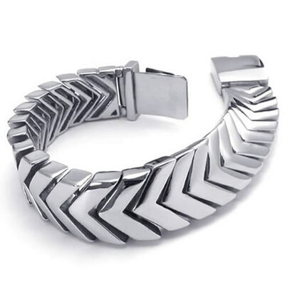 

Hpolw Heavy Wide Polished Stainless Steel Bangle Arrows Biker Mens Bracelet Color Silver