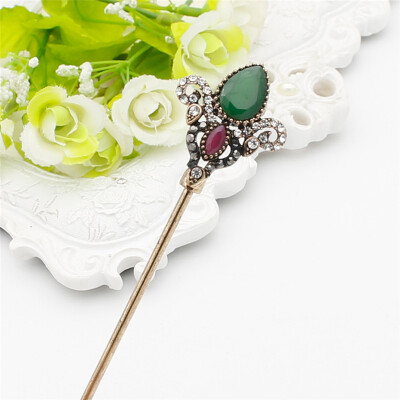 

Vintage Antique Gold Color Crystal Resin Lotus Hair Sticks Rhinestone Hair Jewelry Accessories Turkish Bridal Wedding Hairpins