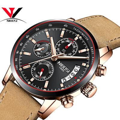 

NIBOSI Quartz Wrist Watch Men Top Brand Luxury Watch Fashion Men Sport Watch Leather Band Chronograph Stainless Steel Relogios