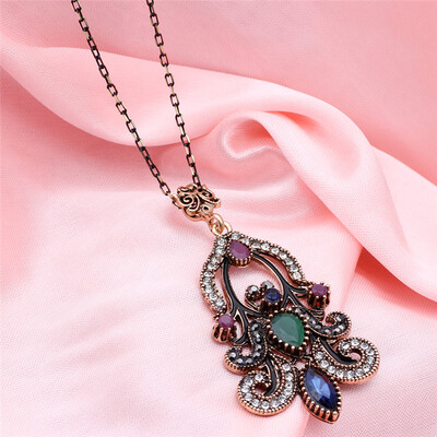 

SUNSPICE MS Turkish Vintage Flower Pendant Necklaces For Women Antique Gold Color Resin Indian Jewelry Ethnic Wedding Choker
