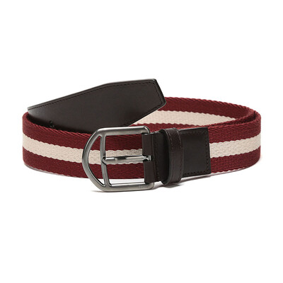 

BALLY Bally Mens Red Beige Fabric with Leather Belt Belt NOVO 35 M TSP 236 95cm