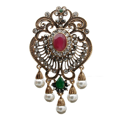 

Vintage Egyptian Women Resin Simulated-Pearl Flower Brooch Pin Turkish Jewelry Antique Gold Color Bridal Wedding Ethnic Corsage