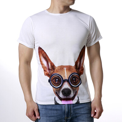 

Mens Dog Printed O-neck Short Sleeve White T-shirt