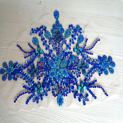 

hand made crystals trim patches blue sew on Rhinestones applique 3522cm for top dress skirt belt DIY accessory