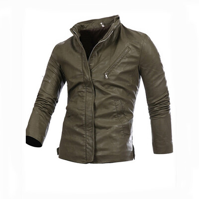 

Zogaa Fashion Mens Leather Stand Collar Short Pure Color Washing