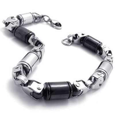 

Hpolw Stainless Steel Link Mens Bracelet Black Silver 8 45 Inch
