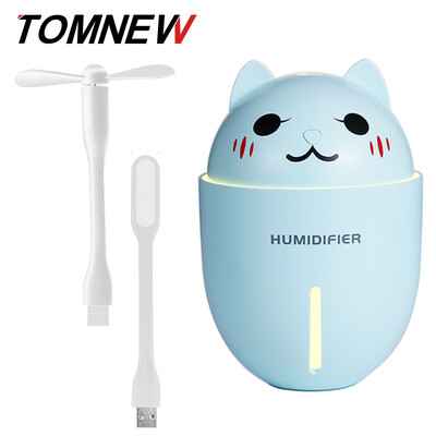 

TOMNEW 3 in 1 Mini Cool Mist Humidifiers USB 320ML Silent Cute Cartoon LED Night Light With USB Fan&LED Lamp for Car Home