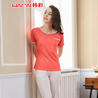 

Han Cai HACAI pajamas womens thin short-sleeved trousers modal cotton solid color simple home service suit light rose red 175100 XXL