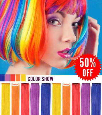 

Rhyme 10PCS Wig Pieces For America Girls&Dolls Clip InOn Colored Hair ExtensionsRainbow Color