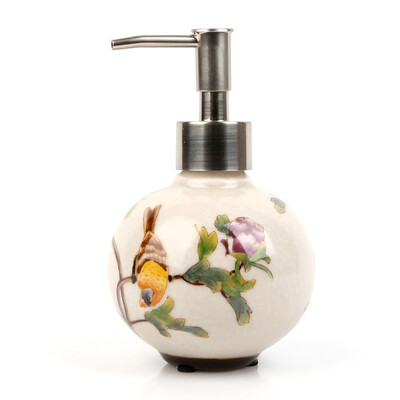 

Homix hand-painted new Chinese round body ceramic hand sanitizer bottle white flower&bird pattern