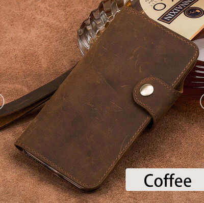

Luxury Genuine Leather flip Case For Samsung S6 Edge S8 Plus Note 8 retro crazy horse leather phone cover