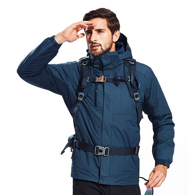 

Camel outdoor jacket two-piece three-in-one jacket waterproof warm P7W270706 iron gray blue ink blue  male