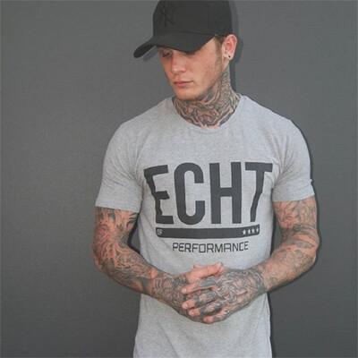 

Men T-shirt Short Sleeves Muscle Brother 2018 New Casual Fitness Slim Tshirt Printing Hip Hop Cotton Male Tee Top